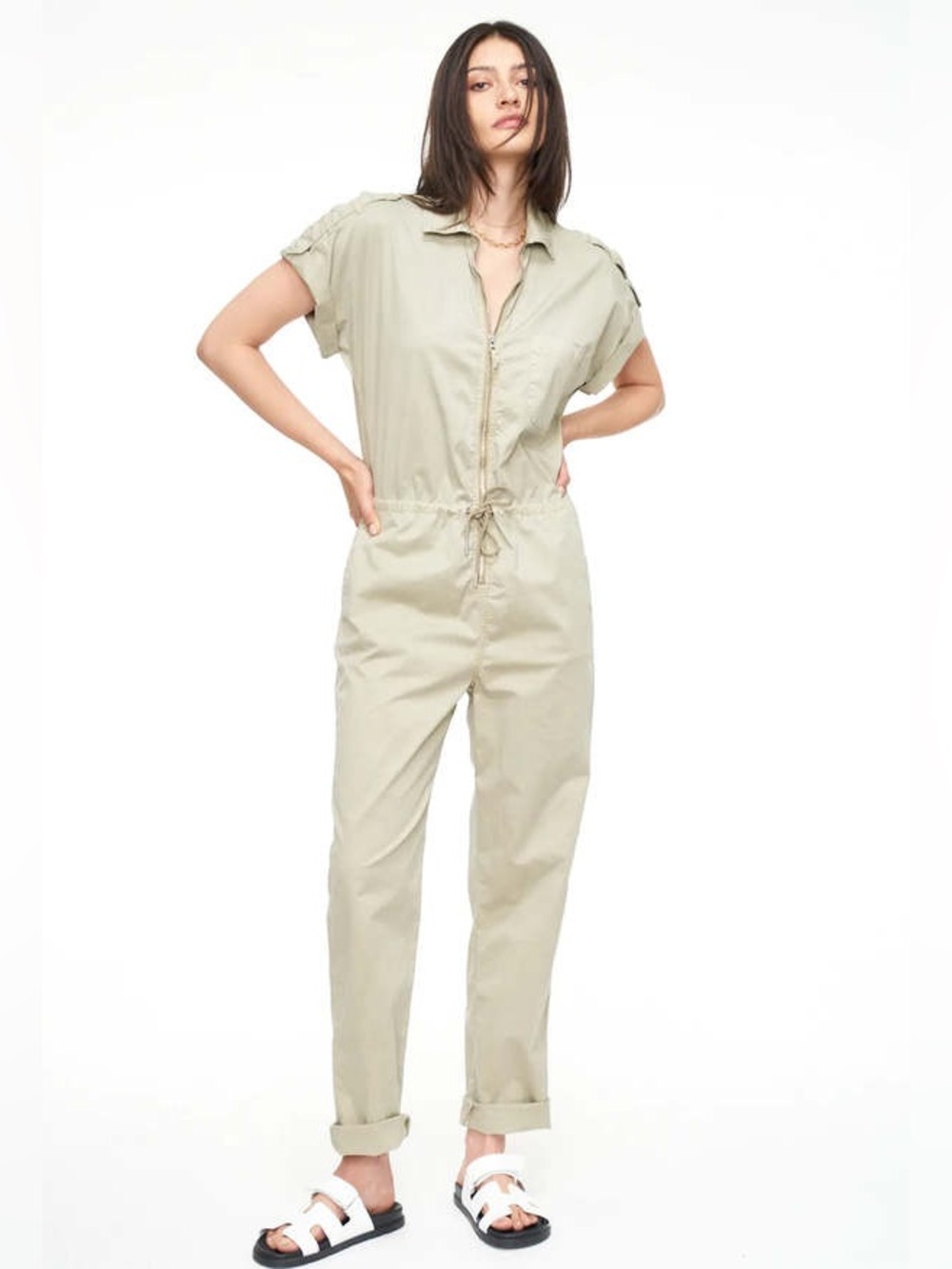 PISTOLA Jordan Short Sleeve Zip Front Utility Jumpsuit in Pistachio - Size Small